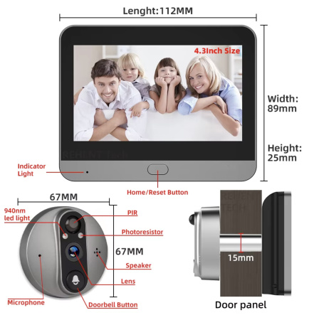 Durvju video actiņa ar ekrānu, zvana pogu un WiFi. Domofons.